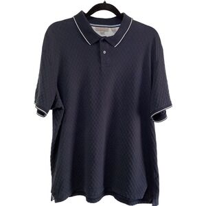 Ted Baker London Mens XL Navy Blue Textured Diamond Knit Tipped Polo Shirt